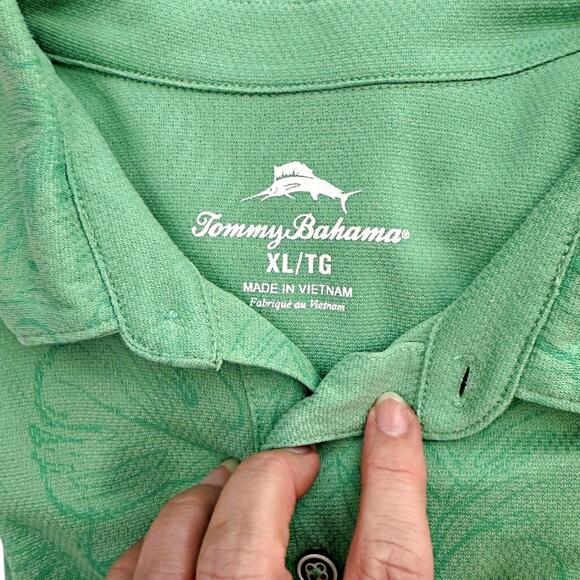 Tommy Bahama Lot (2) S/S Summer Polos Green Print & Tan Shirts XL X-Large - Picture 6 of 13